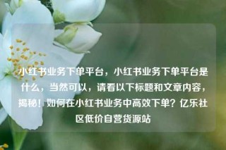 小红书业务下单平台，小红书业务下单平台是什么，当然可以，请看以下标题和文章内容，揭秘！如何在小红书业务中高效下单？亿乐社区低价自营货源站